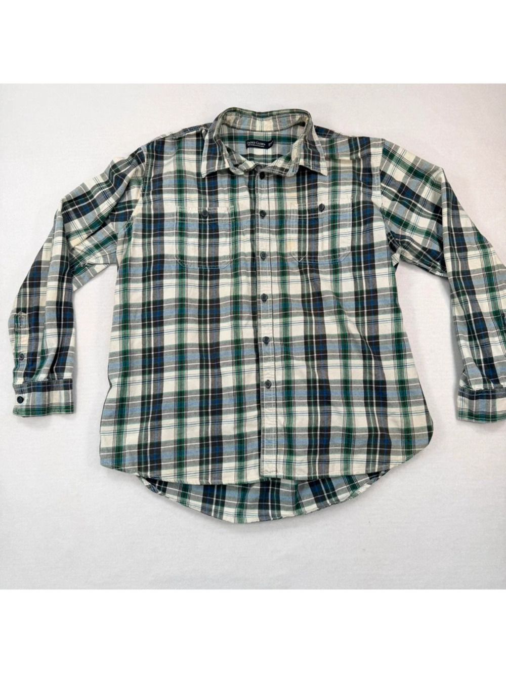 Faded Glory Men’s Plaid Flannel Shirt XL Green Gray White